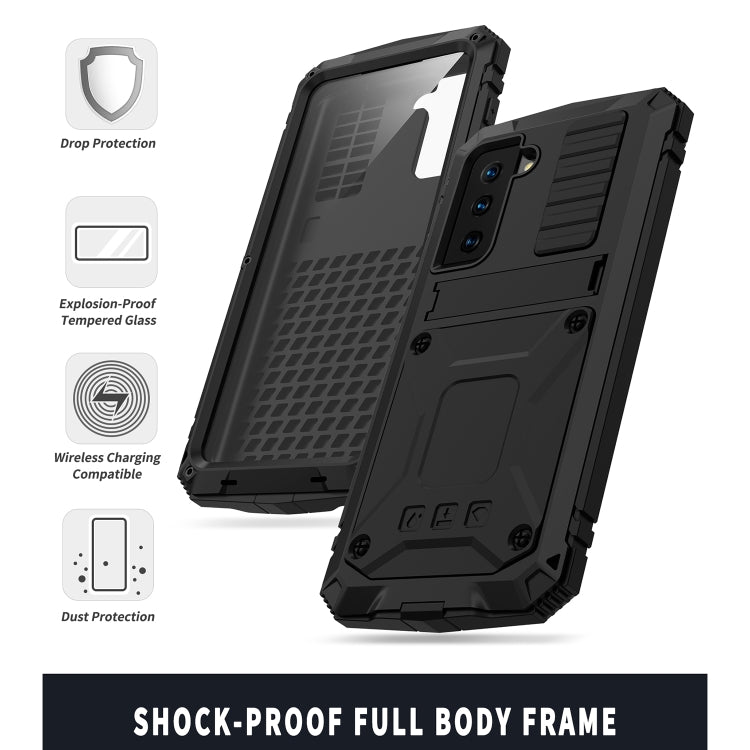For Samsung Galaxy S21 5G R-JUST Shockproof Waterproof Dust-proof Metal + Silicone Protective Case with Holder(Black) - free shipping - PMC TechLife - Order now!