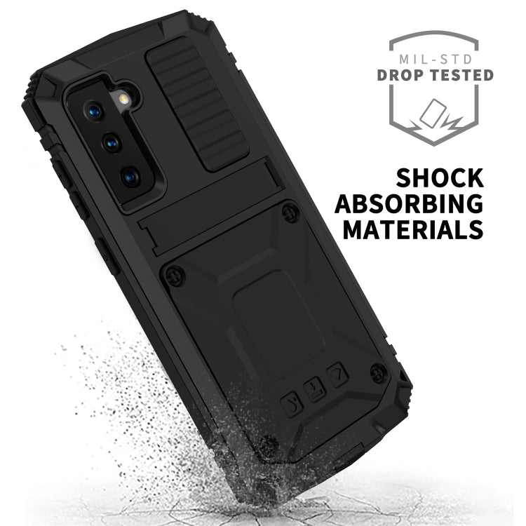 For Samsung Galaxy S21 5G R-JUST Shockproof Waterproof Dust-proof Metal + Silicone Protective Case with Holder(Black) - free shipping - PMC TechLife - Order now!