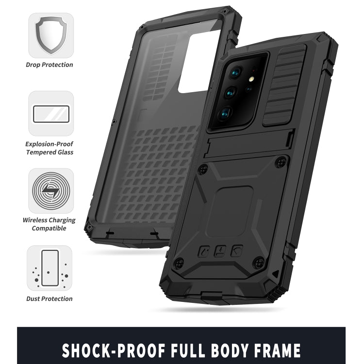 For Samsung Galaxy S21 Ultra 5G R-JUST Shockproof Waterproof Dust-proof Metal + Silicone Protective Case with Holder(Black) - Galaxy S21 Ultra 5G Cases by R-JUST | Online Shopping South Africa | PMC TechLife | Buy Now Pay Later Mobicred