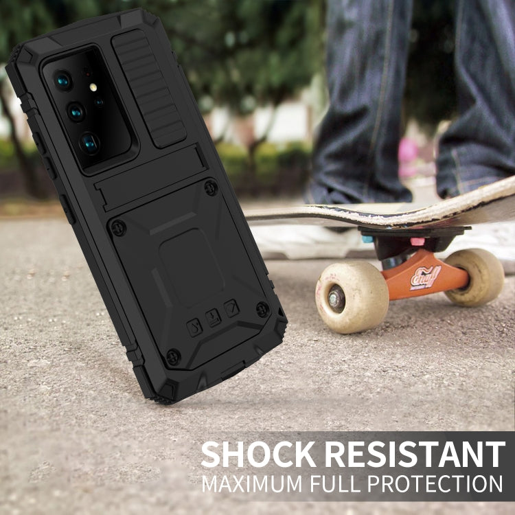 For Samsung Galaxy S21 Ultra 5G R-JUST Shockproof Waterproof Dust-proof Metal + Silicone Protective Case with Holder(Black) - Galaxy S21 Ultra 5G Cases by R-JUST | Online Shopping South Africa | PMC TechLife | Buy Now Pay Later Mobicred