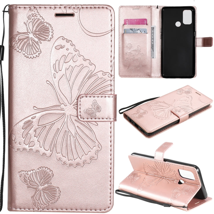 For OPPO A53 (2020) / A53s / A33 (2020) / A32 3D Butterflies Embossing Pattern Horizontal Flip Leather Case with Holder & Card Slot & Wallet(Rose Gold) - free shipping - PMC TechLife - Order now!
