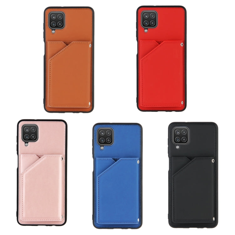 For Samsung Galaxy A12 Skin Feel PU + TPU + PC Back Cover Shockproof Case with Card Slots & Holder & Photo Frame(Black) - Galaxy Phone Cases by PMC TechLife | Online Shopping South Africa | PMC TechLife
