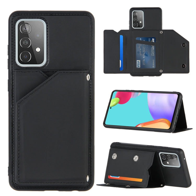 For Samsung Galaxy A52 5G / 4G Skin Feel PU + TPU + PC Back Cover Shockproof Case with Card Slots & Holder & Photo Frame(Black) - Galaxy Phone Cases by PMC TechLife | Online Shopping South Africa | PMC TechLife