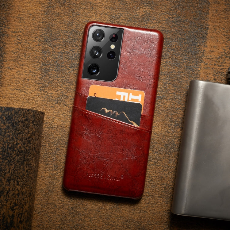 For Samsung Galaxy S21 Ultra 5G Fierre Shann Oil Wax Texture Leather Back Cover Case(Brown) - Galaxy S21 Ultra 5G Cases by FIERRE SHANN | Online Shopping South Africa | PMC TechLife | Buy Now Pay Later Mobicred
