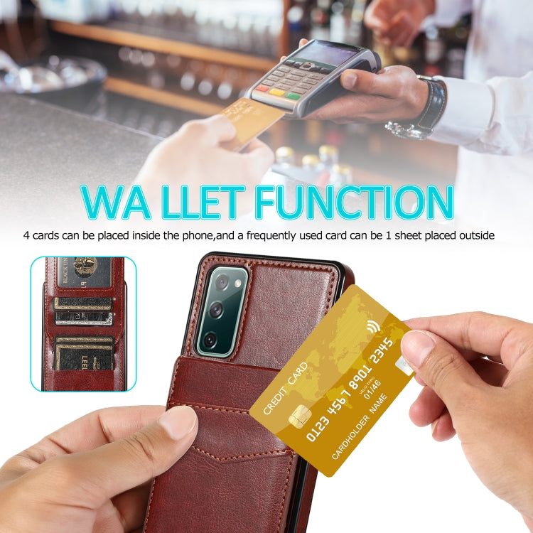 For Samsung Galaxy S20 FE Solid Color PC + TPU Protective Case with Holder & Card Slots(Brown) - Galaxy S20 FE Cases by PMC TechLife | Online Shopping South Africa | PMC TechLife | Buy Now Pay Later Mobicred