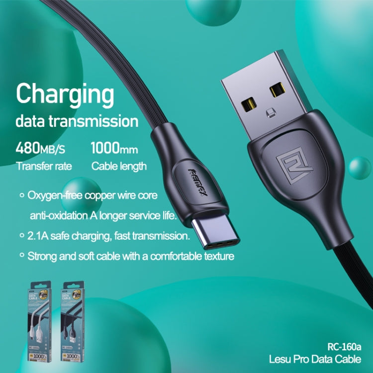 Remax RC-160a 2.1A Type-C / USB-C Lesu Pro Series Charging Data Cable, Length: 1m (Black) - USB-C & Type-C Cable by REMAX | Online Shopping South Africa | PMC TechLife | Buy Now Pay Later Mobicred