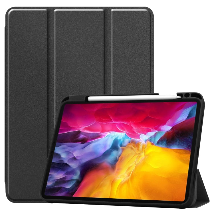 For iPad Pro 11 2022 / 2021 Pure Color Horizontal Flip TPU + PU Leather Tablet Case with Three-folding Holder & Sleep / Wake-up Function & Pen Slot(Black) - free shipping - PMC TechLife - Order now!