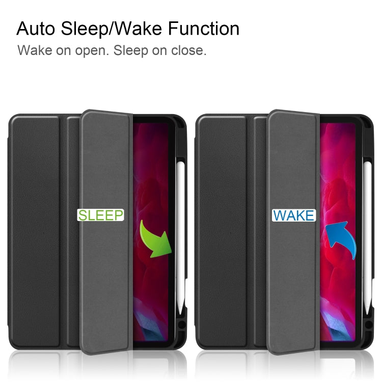 For iPad Pro 11 2022 / 2021 Pure Color Horizontal Flip TPU + PU Leather Tablet Case with Three-folding Holder & Sleep / Wake-up Function & Pen Slot(Black) - free shipping - PMC TechLife - Order now!