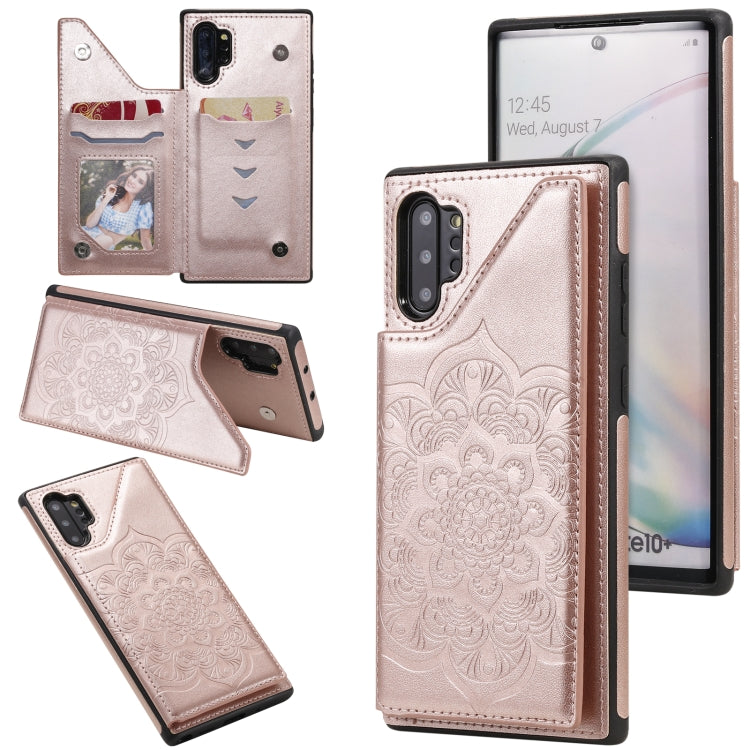 For Samsung Galaxy Note 10 Pro Flower Embossing Pattern Shockproof Protective Case with Holder & Card Slots & Photo Frame(Rose Gold) - free shipping - PMC TechLife - Order now!
