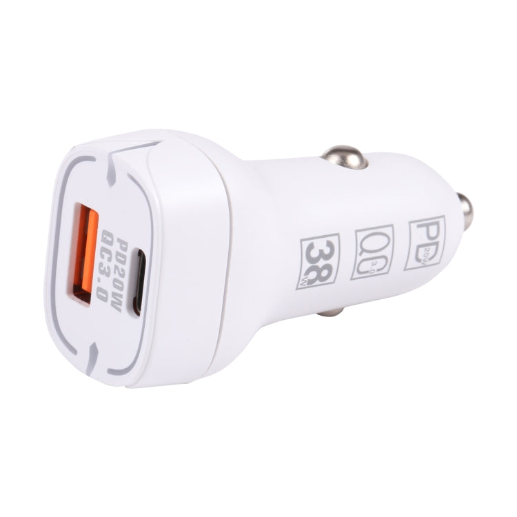 QC USB + USB-C / Type-C Dual Ports Fast Charging Car Charger with Luminous Aperture(White) - Car Charger by PMC TechLife | Online Shopping South Africa | PMC TechLife