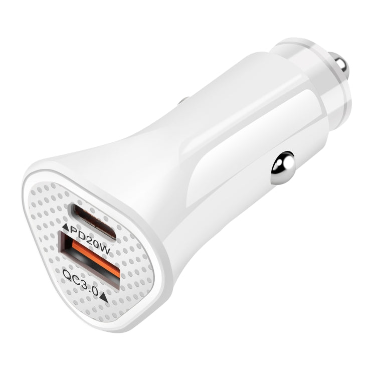 YSY-313PD20W QC3.0 USB + PD 20W USB-C / Type-C Triangle Dual Ports Fast Charging Car Charger(White) - Car Charger by PMC TechLife | Online Shopping South Africa | PMC TechLife