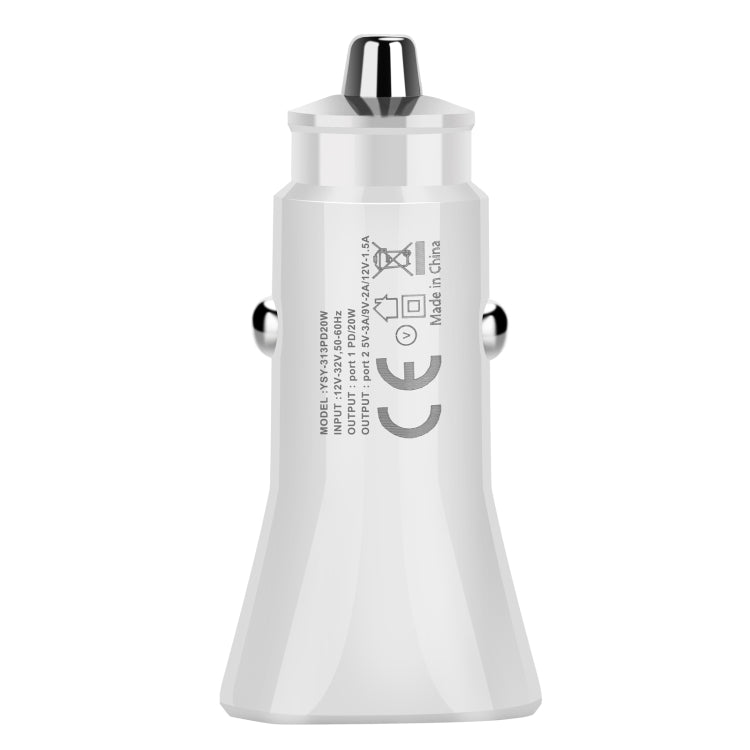 YSY-313PD20W QC3.0 USB + PD 20W USB-C / Type-C Triangle Dual Ports Fast Charging Car Charger(White) - Car Charger by PMC TechLife | Online Shopping South Africa | PMC TechLife