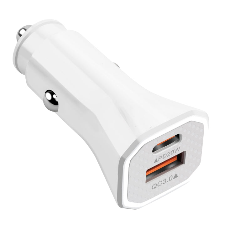 YSY-316PD20W QC3.0 USB + PD 20W USB-C / Type-C Polygon Dual Ports Fast Charging Car Charger(White) - Car Charger by PMC TechLife | Online Shopping South Africa | PMC TechLife