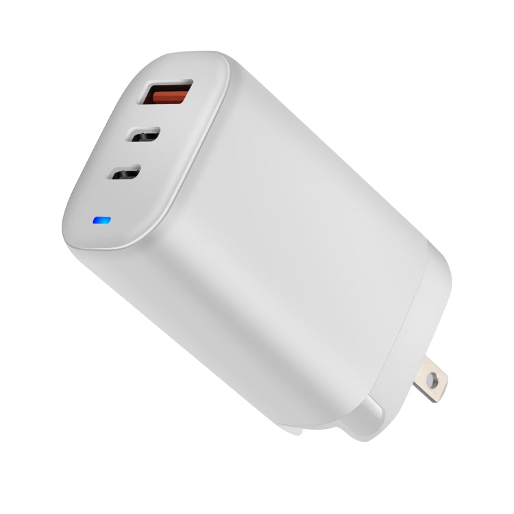 XY 65W USB + Dual USB-C / Type-C Gallium Nitride Travel Charger Set with LED Indicator & Detachable Plug, US Plug(White) - free shipping - PMC TechLife - Order now!