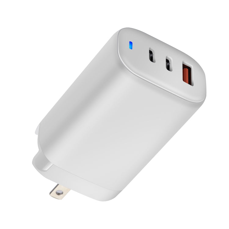 XY 65W USB + Dual USB-C / Type-C Gallium Nitride Travel Charger Set with LED Indicator & Detachable Plug, US Plug(White) - free shipping - PMC TechLife - Order now!