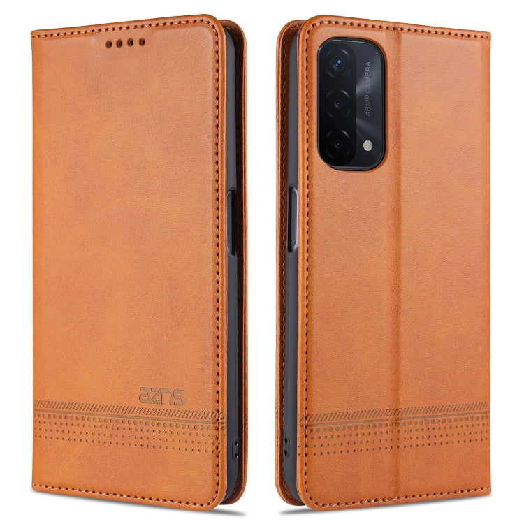 For OPPO A74 (5G) AZNS Magnetic Calf Texture Horizontal Flip Leather Case with Card Slots & Holder & Wallet(Light Brown) - OPPO Cases by AZNS | Online Shopping South Africa | PMC TechLife | Buy Now Pay Later Mobicred