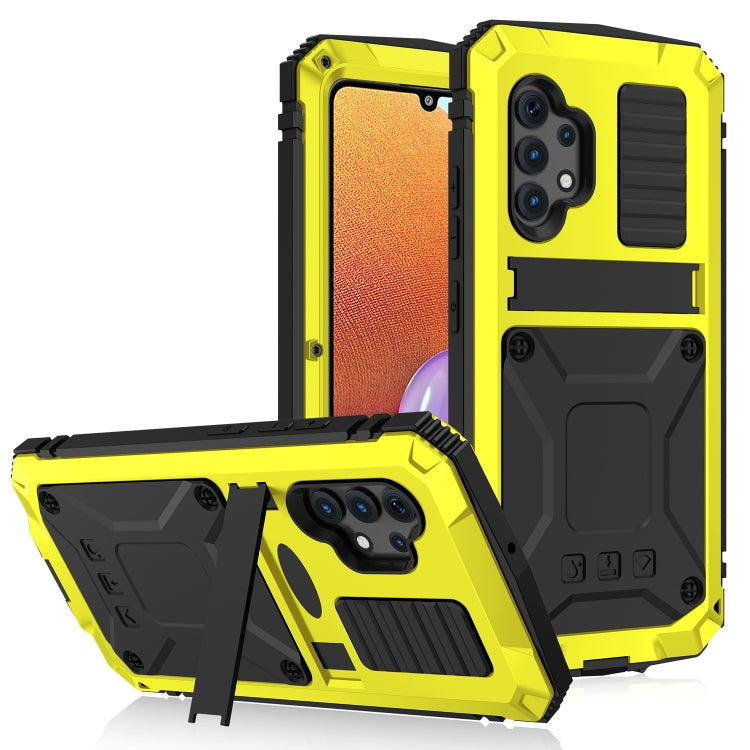 For Samsung Galaxy A32 4G R-JUST Waterproof Shockproof Dustproof Metal + Silicone Protective Case with Holder(Yellow) - Galaxy Phone Cases by R-JUST | Online Shopping South Africa | PMC TechLife | Buy Now Pay Later Mobicred