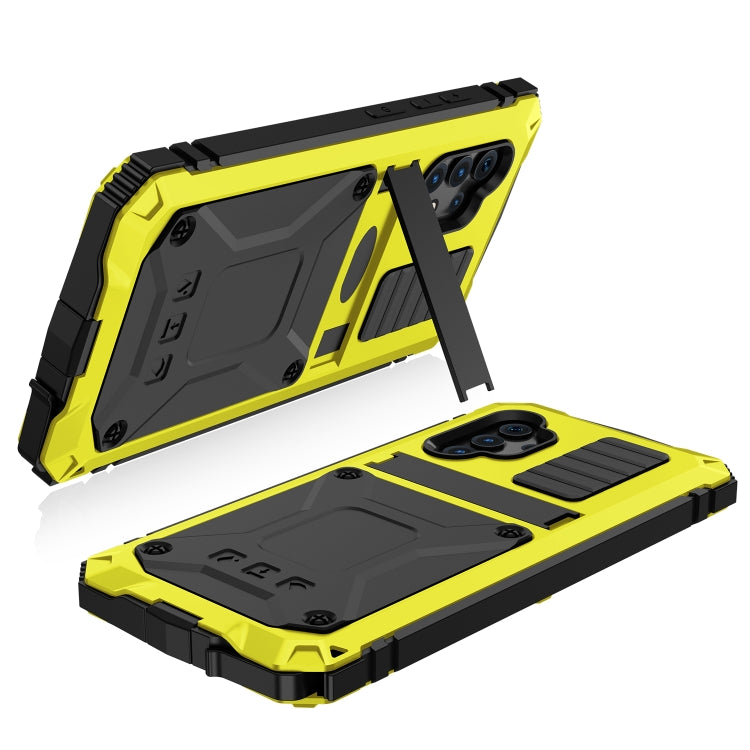 For Samsung Galaxy A32 4G R-JUST Waterproof Shockproof Dustproof Metal + Silicone Protective Case with Holder(Yellow) - Galaxy Phone Cases by R-JUST | Online Shopping South Africa | PMC TechLife | Buy Now Pay Later Mobicred