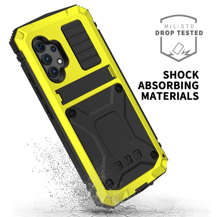 For Samsung Galaxy A32 4G R-JUST Waterproof Shockproof Dustproof Metal + Silicone Protective Case with Holder(Yellow) - Galaxy Phone Cases by R-JUST | Online Shopping South Africa | PMC TechLife | Buy Now Pay Later Mobicred