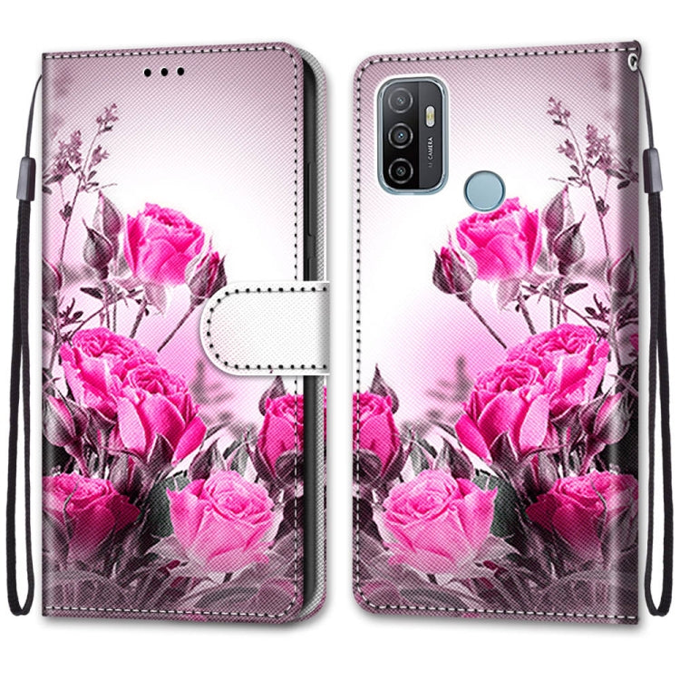 For OPPO A53 4G(2020) / A53s / A32 / A33 (2020) Coloured Drawing Cross Texture Horizontal Flip PU Leather Case with Holder & Card Slots & Wallet & Lanyard(Wild Rose) - free shipping - PMC TechLife - Order now!