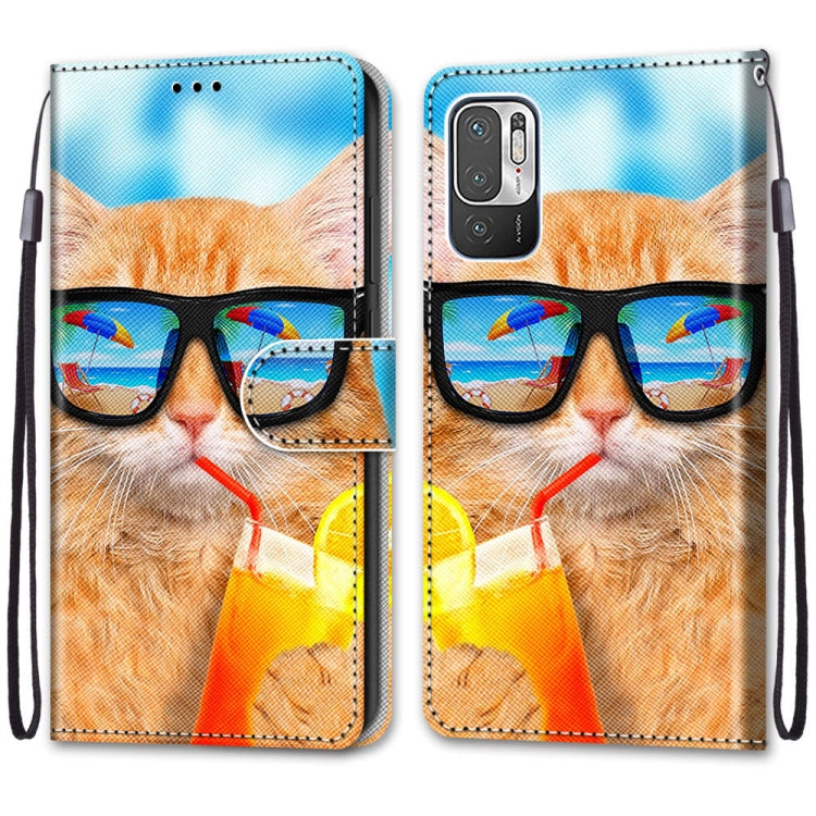 For Xiaomi Redmi Note 10 5G Coloured Drawing Cross Texture Horizontal Flip PU Leather Case with Holder & Card Slots & Wallet & Lanyard(Cat Drinking Soda) - free shipping - PMC TechLife - Order now!