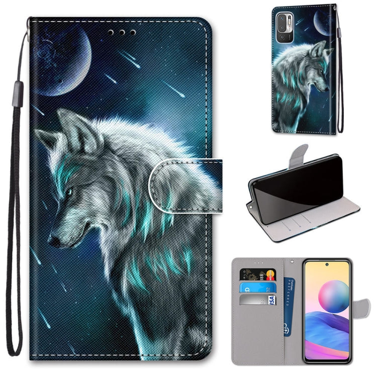 For Xiaomi Redmi Note 10 5G Coloured Drawing Cross Texture Horizontal Flip PU Leather Case with Holder & Card Slots & Wallet & Lanyard(Pensive Wolf) - free shipping - PMC TechLife - Order now!