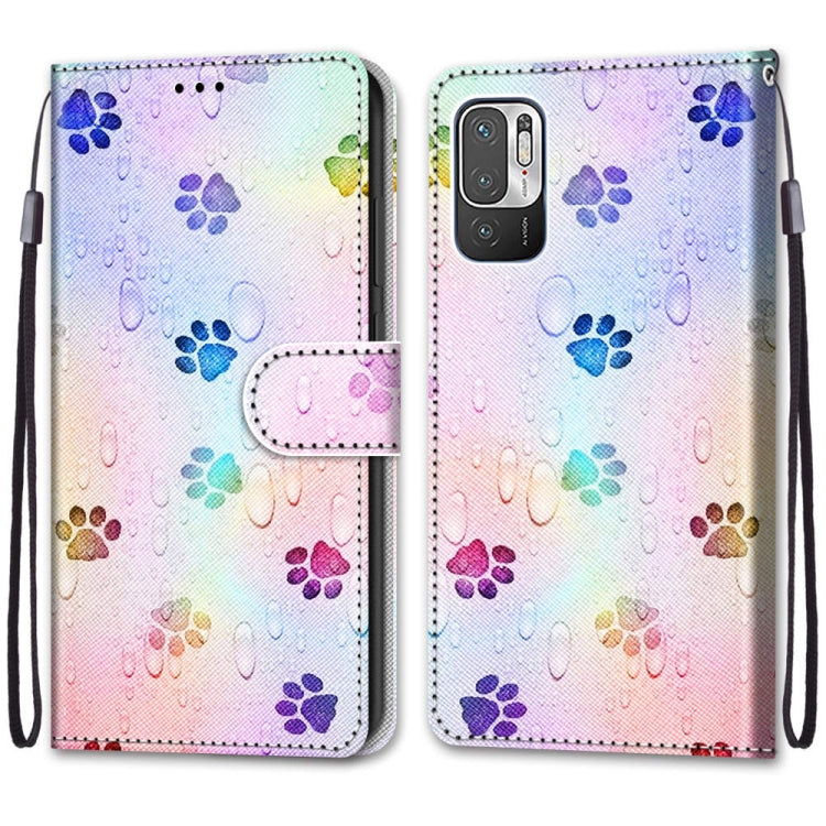 For Xiaomi Redmi Note 10 5G Coloured Drawing Cross Texture Horizontal Flip PU Leather Case with Holder & Card Slots & Wallet & Lanyard(Footprint Water Drops) - free shipping - PMC TechLife - Order now!