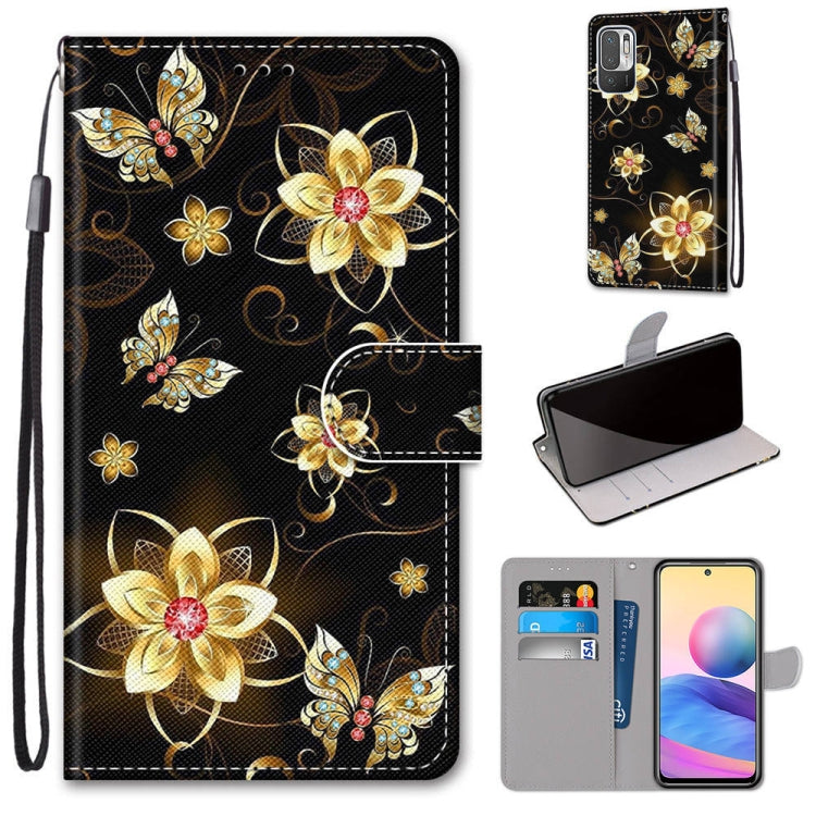 For Xiaomi Redmi Note 10 5G Coloured Drawing Cross Texture Horizontal Flip PU Leather Case with Holder & Card Slots & Wallet & Lanyard(Gold Diamond Butterfly) - free shipping - PMC TechLife - Order now!