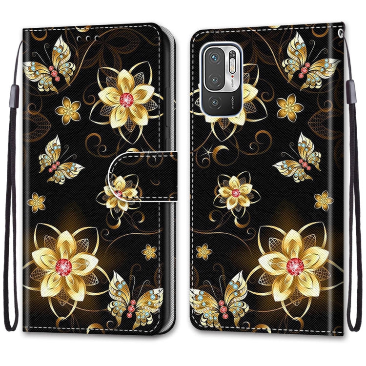 For Xiaomi Redmi Note 10 5G Coloured Drawing Cross Texture Horizontal Flip PU Leather Case with Holder & Card Slots & Wallet & Lanyard(Gold Diamond Butterfly) - free shipping - PMC TechLife - Order now!
