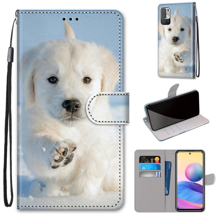 For Xiaomi Redmi Note 10 5G Coloured Drawing Cross Texture Horizontal Flip PU Leather Case with Holder & Card Slots & Wallet & Lanyard(Snow Puppy) - free shipping - PMC TechLife - Order now!
