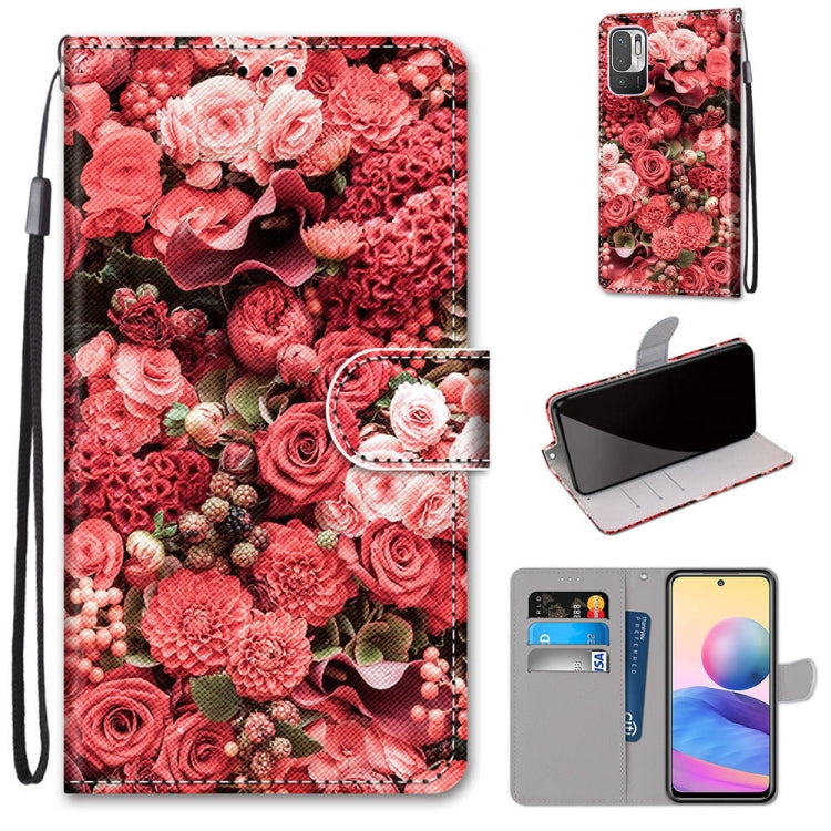 For Xiaomi Redmi Note 10 5G Coloured Drawing Cross Texture Horizontal Flip PU Leather Case with Holder & Card Slots & Wallet & Lanyard(Pink Rose Garden) - free shipping - PMC TechLife - Order now!