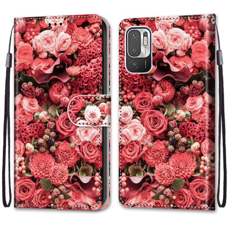 For Xiaomi Redmi Note 10 5G Coloured Drawing Cross Texture Horizontal Flip PU Leather Case with Holder & Card Slots & Wallet & Lanyard(Pink Rose Garden) - free shipping - PMC TechLife - Order now!