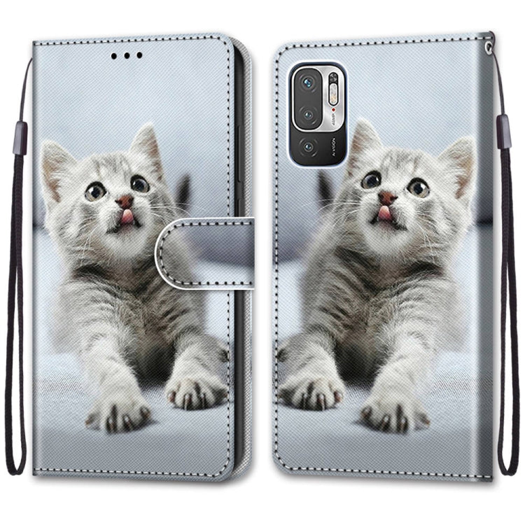 For Xiaomi Redmi Note 10 5G Coloured Drawing Cross Texture Horizontal Flip PU Leather Case with Holder & Card Slots & Wallet & Lanyard(Small Gray Cat) - free shipping - PMC TechLife - Order now!