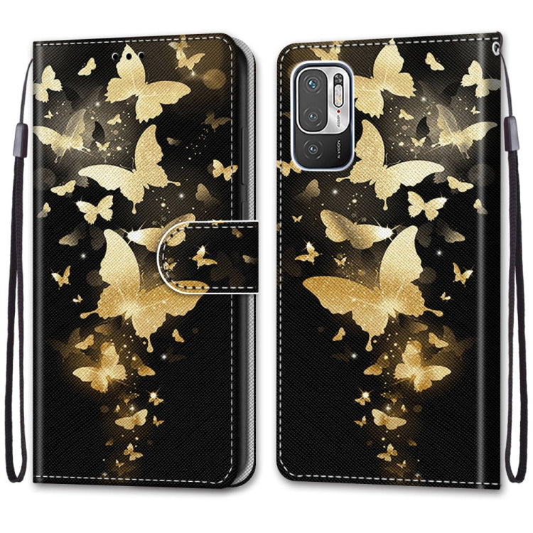For Xiaomi Redmi Note 10 5G Coloured Drawing Cross Texture Horizontal Flip PU Leather Case with Holder & Card Slots & Wallet & Lanyard(Golden Butterfly Group) - free shipping - PMC TechLife - Order now!
