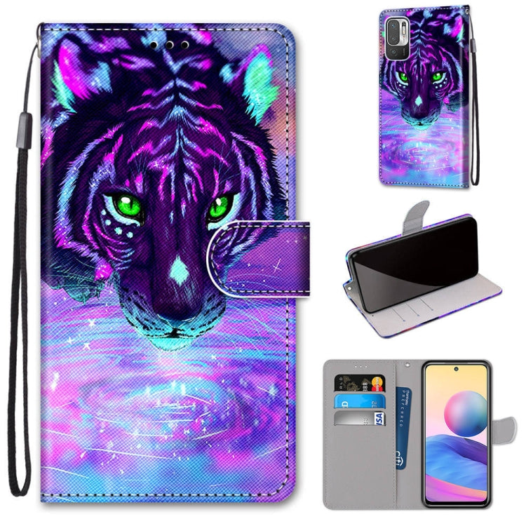 For Xiaomi Redmi Note 10 5G Coloured Drawing Cross Texture Horizontal Flip PU Leather Case with Holder & Card Slots & Wallet & Lanyard(Tiger Drinking Water) - free shipping - PMC TechLife - Order now!