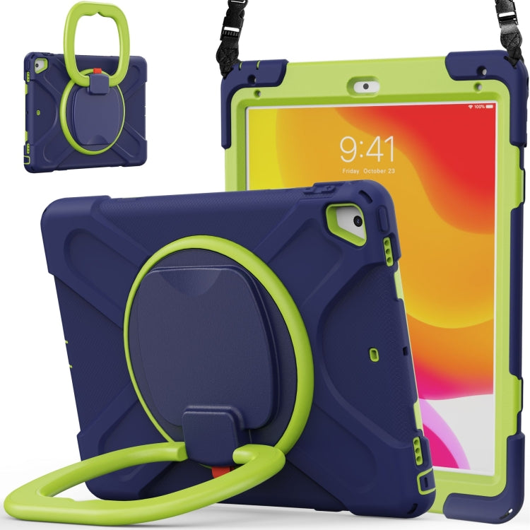 For iPad 9.7 inch (2018/2017) Silicone + PC Protective Case with Holder & Shoulder Strap(Navy Blue + Yellow Green) - free shipping - PMC TechLife - Order now!