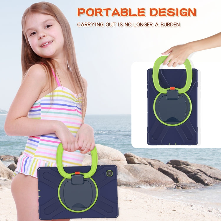 For iPad 9.7 inch (2018/2017) Silicone + PC Protective Case with Holder & Shoulder Strap(Navy Blue + Yellow Green) - free shipping - PMC TechLife - Order now!