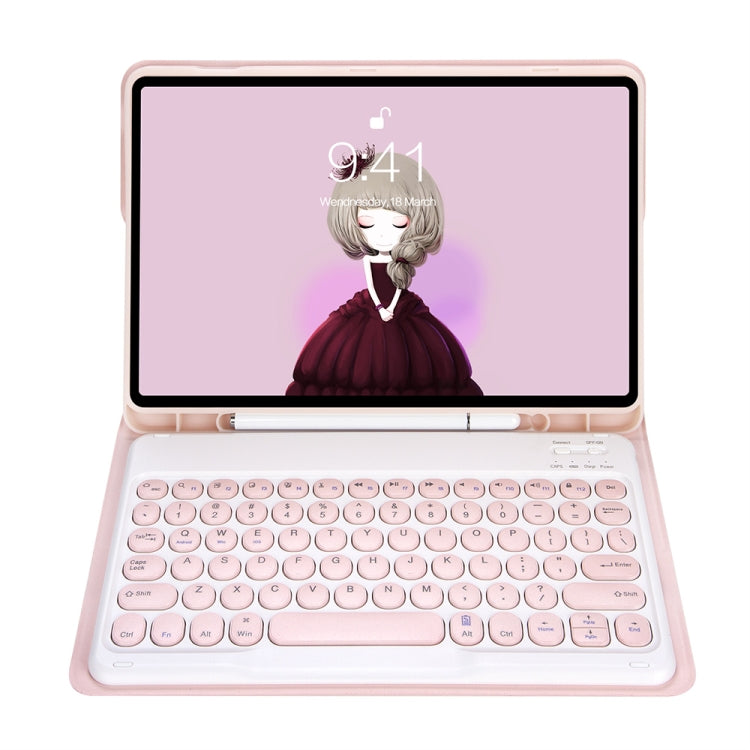 YT098B Detachable Candy Color Skin Feel Texture Round Keycap Bluetooth Keyboard Leather Case For iPad Air 11 2024 / 2025 / Air 4 10.9 2020 / Air 5 10.9 2022 (Pink) - free shipping - PMC TechLife - Order now!