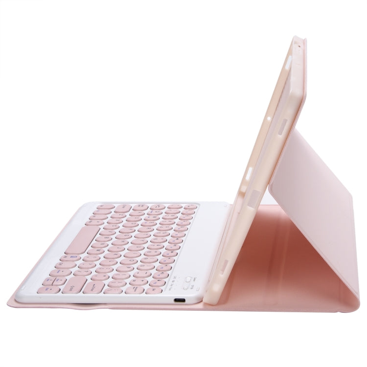 YT098B Detachable Candy Color Skin Feel Texture Round Keycap Bluetooth Keyboard Leather Case For iPad Air 11 2024 / 2025 / Air 4 10.9 2020 / Air 5 10.9 2022 (Pink) - free shipping - PMC TechLife - Order now!