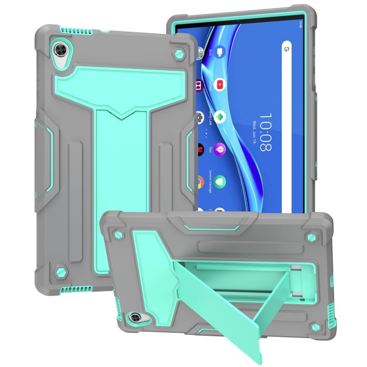 For Lenovo Tab M10 HD 2nd Gen TB-X306X T-shaped Bracket Contrast Color Shockproof PC + Silicone Flat Protective Case(Grey + Mint Green) - free shipping - PMC TechLife - Order now!
