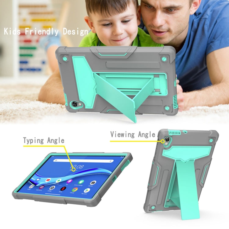 For Lenovo Tab M10 HD 2nd Gen TB-X306X T-shaped Bracket Contrast Color Shockproof PC + Silicone Flat Protective Case(Grey + Mint Green) - free shipping - PMC TechLife - Order now!