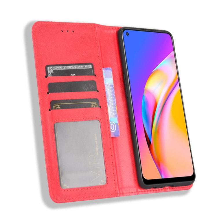 For OPPO A94 5G / Reno5Z 5G / F19 Pro+ 5G Magnetic Buckle Retro Crazy Horse Texture Horizontal Flip Leather Case with Holder & Card Slots & Photo Frame(Red) - free shipping - PMC TechLife - Order now!