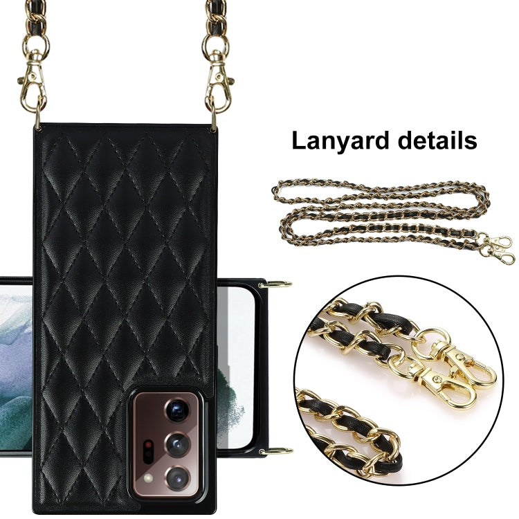 For Samsung Galaxy Note20 Ultra Elegant Rhombic Pattern Microfiber Leather +TPU Shockproof Case with Crossbody Strap Chain(Black) - Galaxy Note20 Ultra Cases by PMC TechLife | Online Shopping South Africa | PMC TechLife | Buy Now Pay Later Mobicred