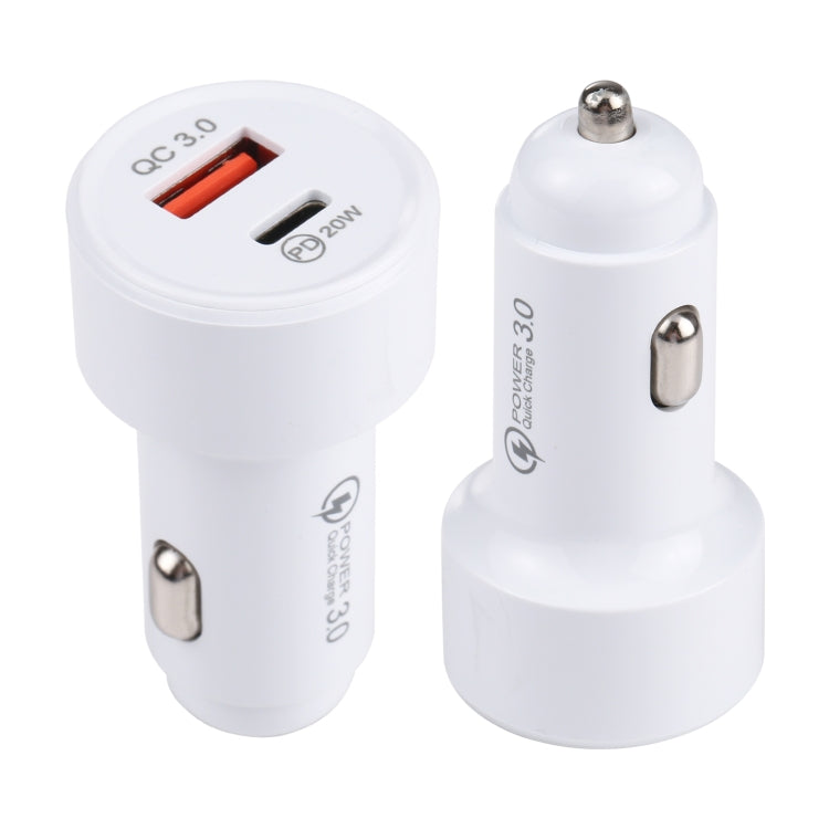 LZ-201 PD 20W USB-C / Type-C + QC 3.0 USB Mini Fast Car Charger(White) - Car Charger by PMC TechLife | Online Shopping South Africa | PMC TechLife