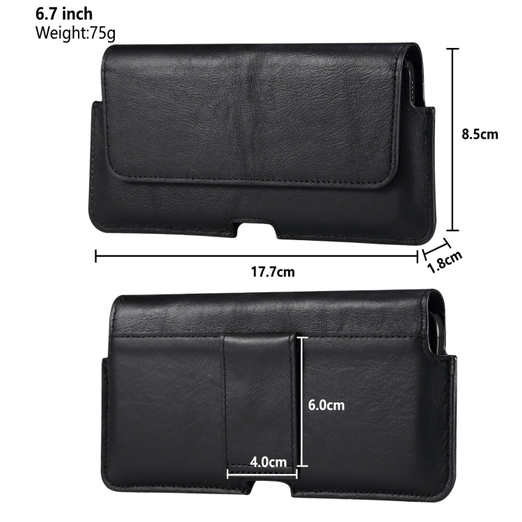 Universal Cow Leather Horizontal Mobile Phone Leather Case Waist Bag For 6.7 inch and Below Phones(Black) - More iPhone Cases by PMC TechLife | Online Shopping South Africa | PMC TechLife