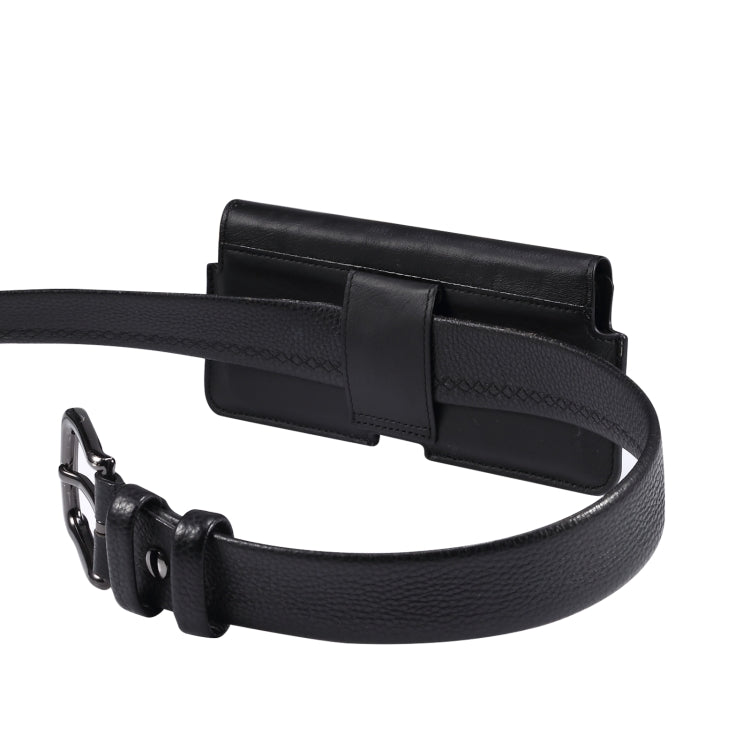 Universal Cow Leather Horizontal Mobile Phone Leather Case Waist Bag For 6.7 inch and Below Phones(Black) - More iPhone Cases by PMC TechLife | Online Shopping South Africa | PMC TechLife