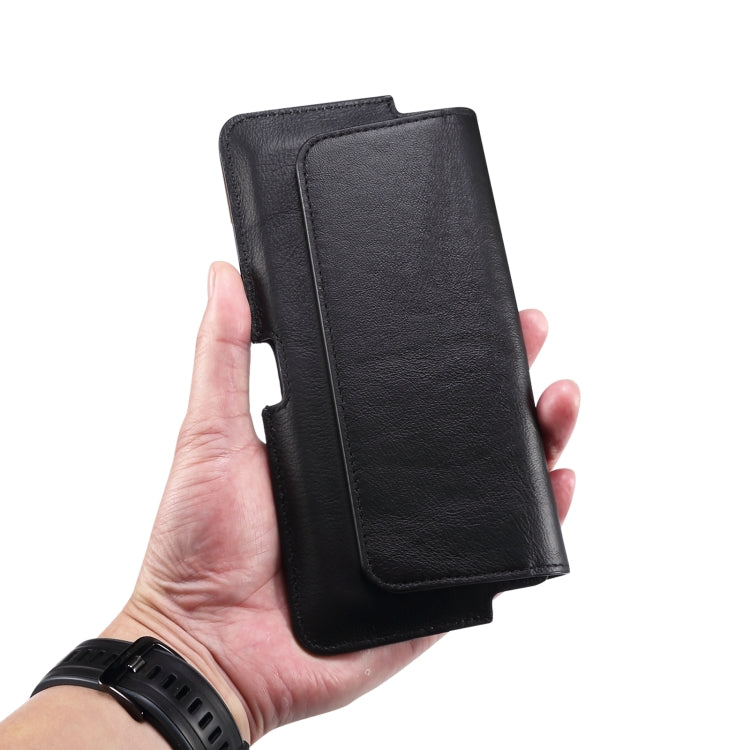 Universal Cow Leather Horizontal Mobile Phone Leather Case Waist Bag For 6.7 inch and Below Phones(Black) - More iPhone Cases by PMC TechLife | Online Shopping South Africa | PMC TechLife