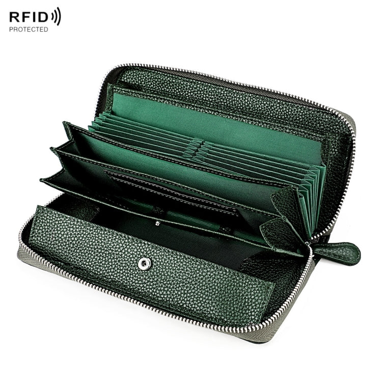 RFID Lychee Texture Fashion Organ Clutch Ladies Zipper Long Change Bag(ArmyGreen) - free shipping - PMC TechLife - Order now!