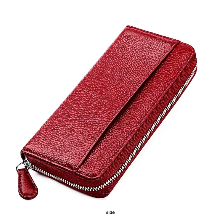 RFID Lychee Texture Fashion Organ Clutch Ladies Zipper Long Change Bag(Red Wine) - free shipping - PMC TechLife - Order now!
