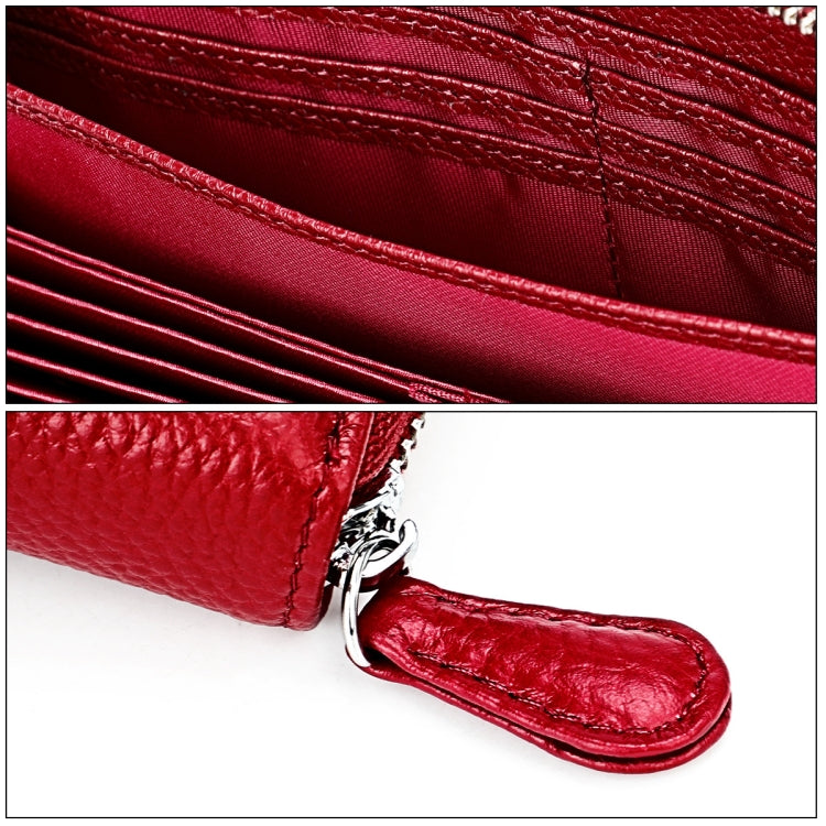 RFID Lychee Texture Fashion Organ Clutch Ladies Zipper Long Change Bag(Red Wine) - free shipping - PMC TechLife - Order now!